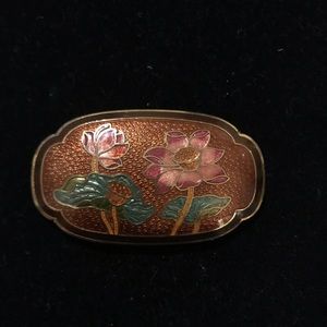 Vintage Cloisonné Floral Buckle Bolo